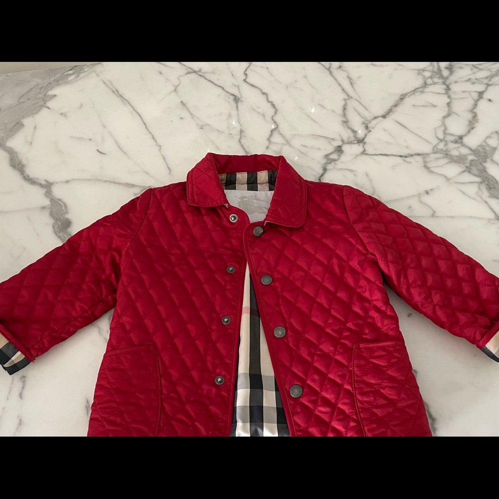 Burberry brick burgundy check diamond quilted nylon childrens jacket